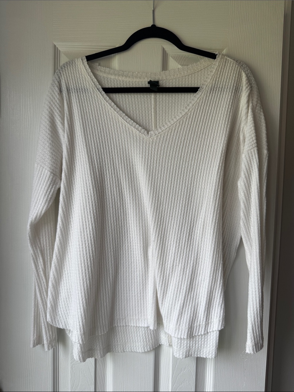 wild fable White V-Neck Waffle Knit Oversized Drop Shoulder Sweater